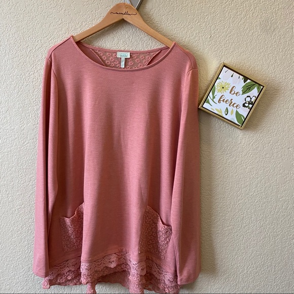 LOGO Lounge Lace Tunic Top Mauve pockets